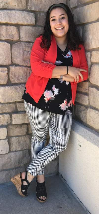 Gingham Pant With Floral Top And Red Short Jacket