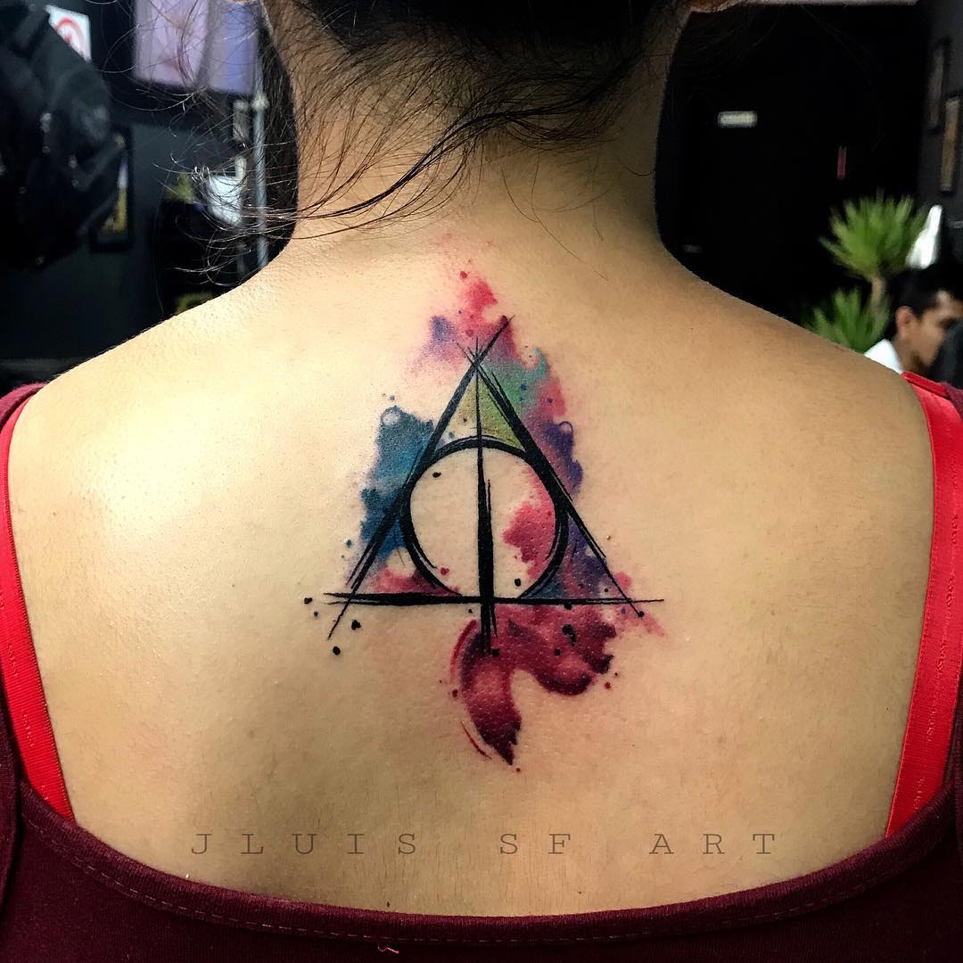 Glamorous Colorful Tattoo On Neck For Harry Potter Fans