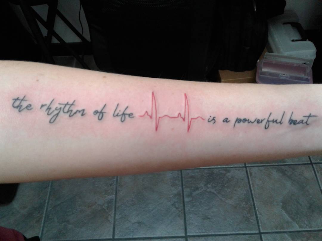 Heart Beat With Quote On Arm