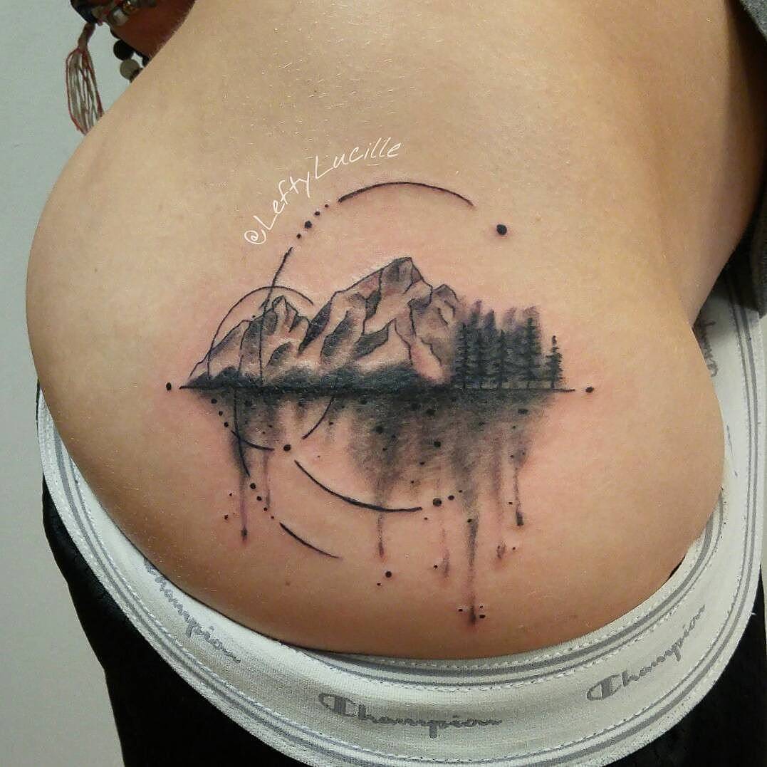Landscape Mountain Hip Tattoo
