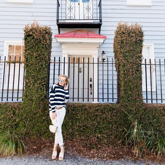 Nautical Stripes Top With White Denim Jeans