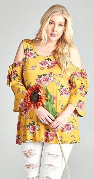 Ravishing Floral Print Cold Shoulder Yellow Top With White Distressed Jeans For Spring