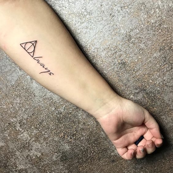 Stylish ALWAYS Quote Design From Harry Potter Tattoo On Arm