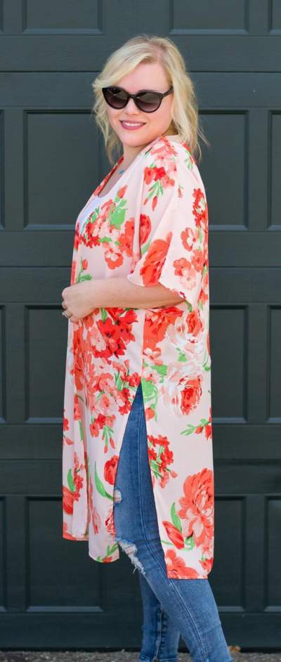 Traffic Floral Print Cover-up With Denim Jeans