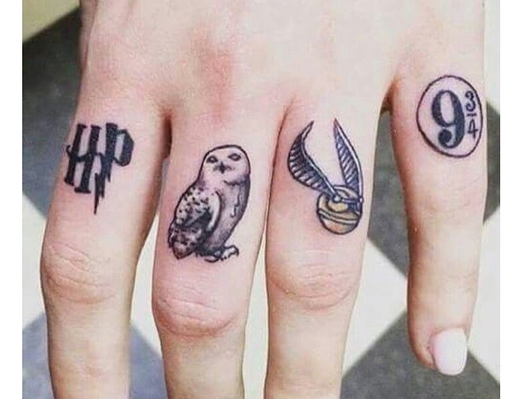 Trendy Finger Tattoos With Simple Harry Potter Symbols