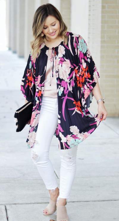 Vibrant Kimono With White Outfit