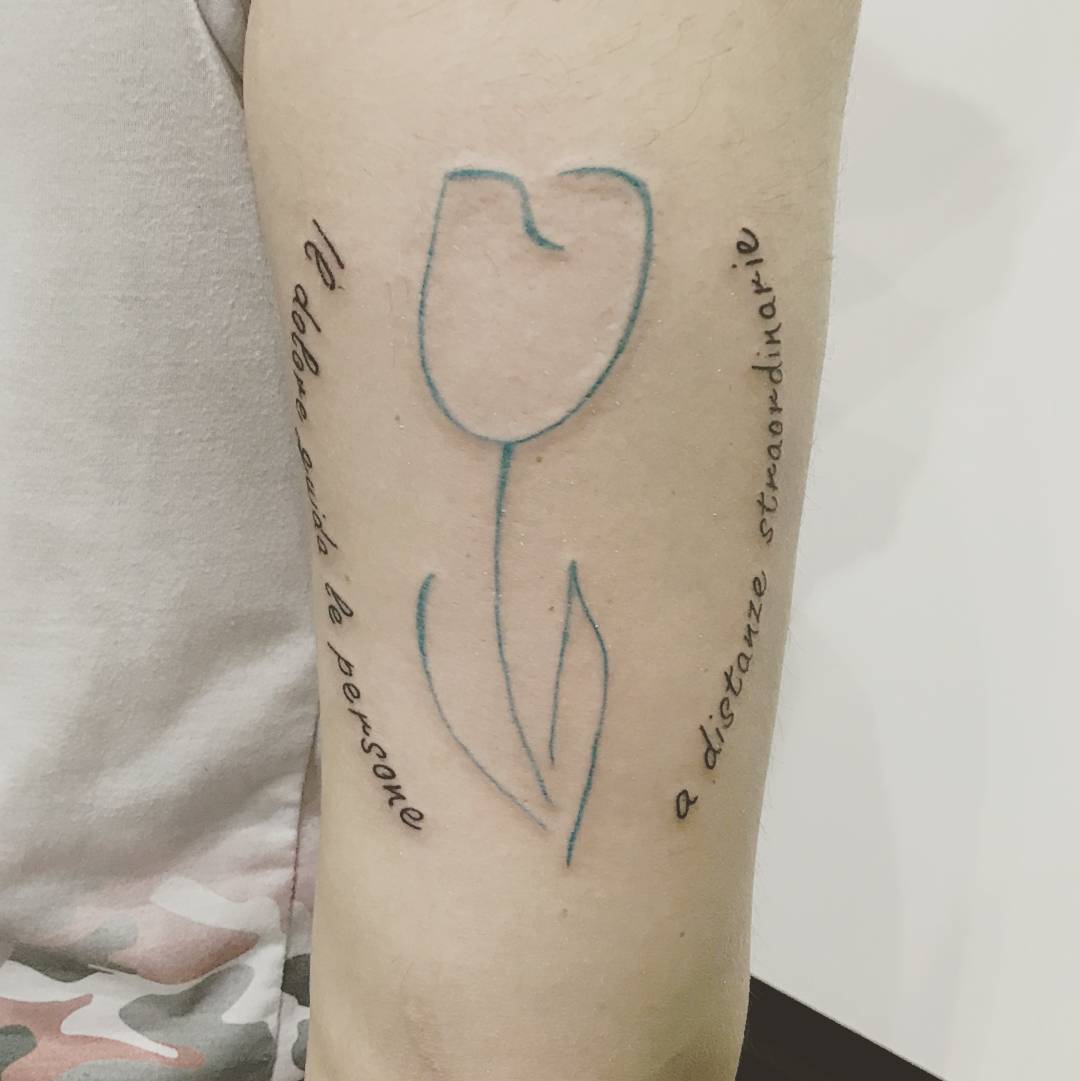 White Tulip Tattoo With Quote