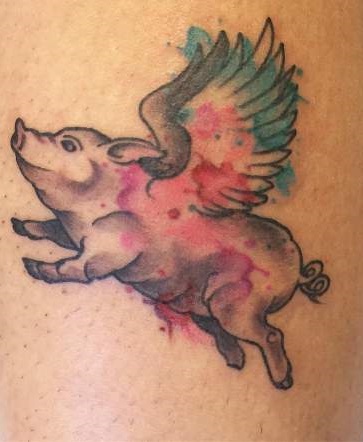 Amazing Flying Pig Tattoo