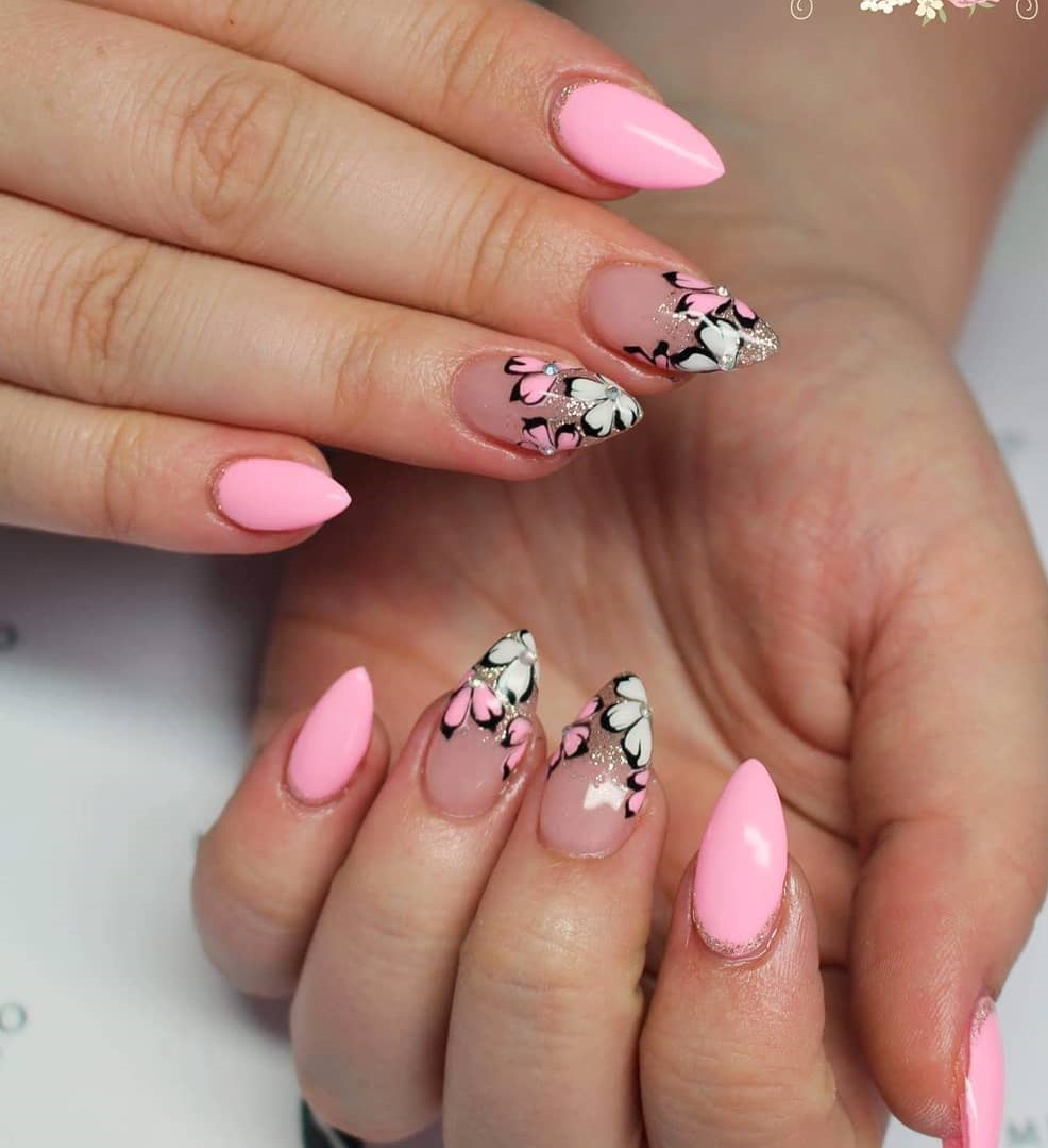 Awesome Flowers On Pink Nails To Get The Charming Nail Art