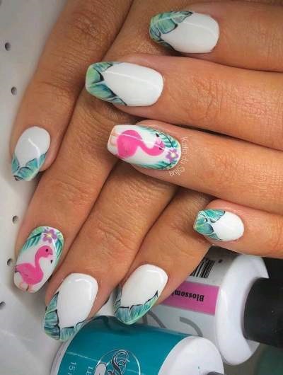 Beach Fun Blue And White Art For Stylish Oval Nails With Matching Finger Rings