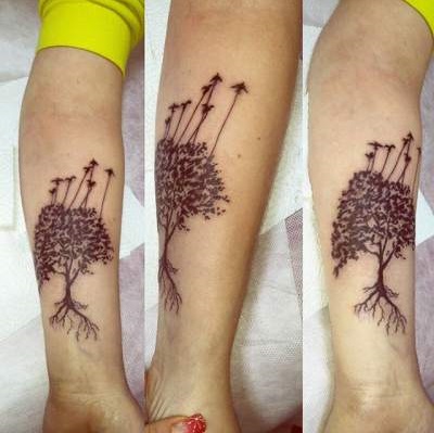 Birds on Tree Black Arm Tattoo Idea