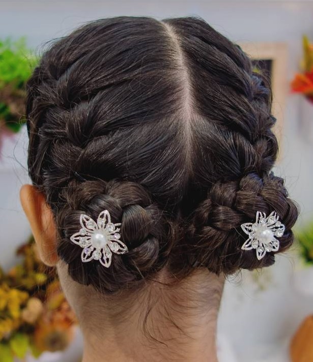 Casual Double Braided Buns With Artificial
