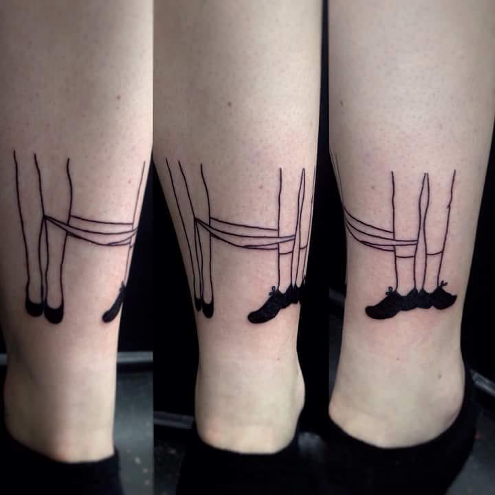 Contemporary Black Linework Lower Leg Tattoo