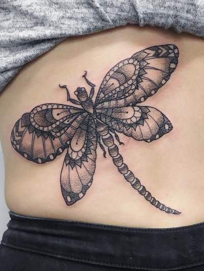 Cool Dragonfly Ribs Tattoo Idea