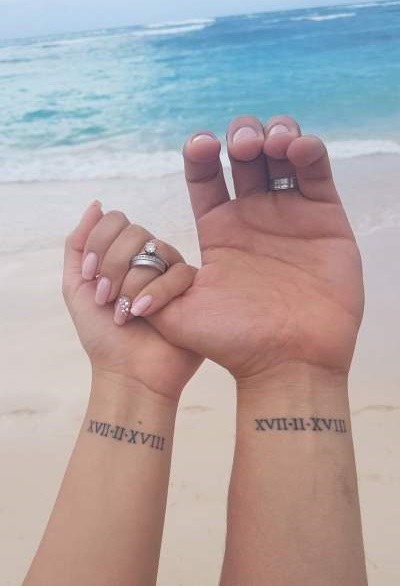 Cool Roman Numerals Couple Wrist Tattoo