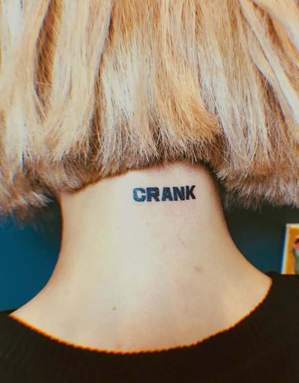 Crank-Lettering Neck Tattoo Design