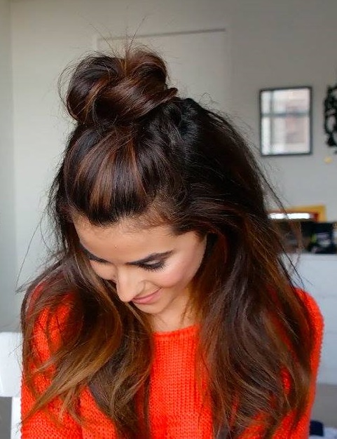 Create The Top Knot Half Down Hairstyle