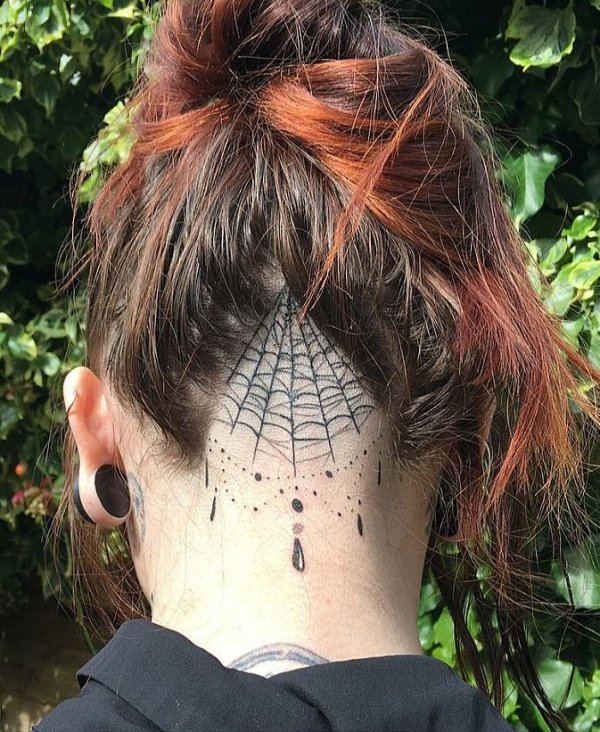 Creative Spider Wed Neck Tattoo Design