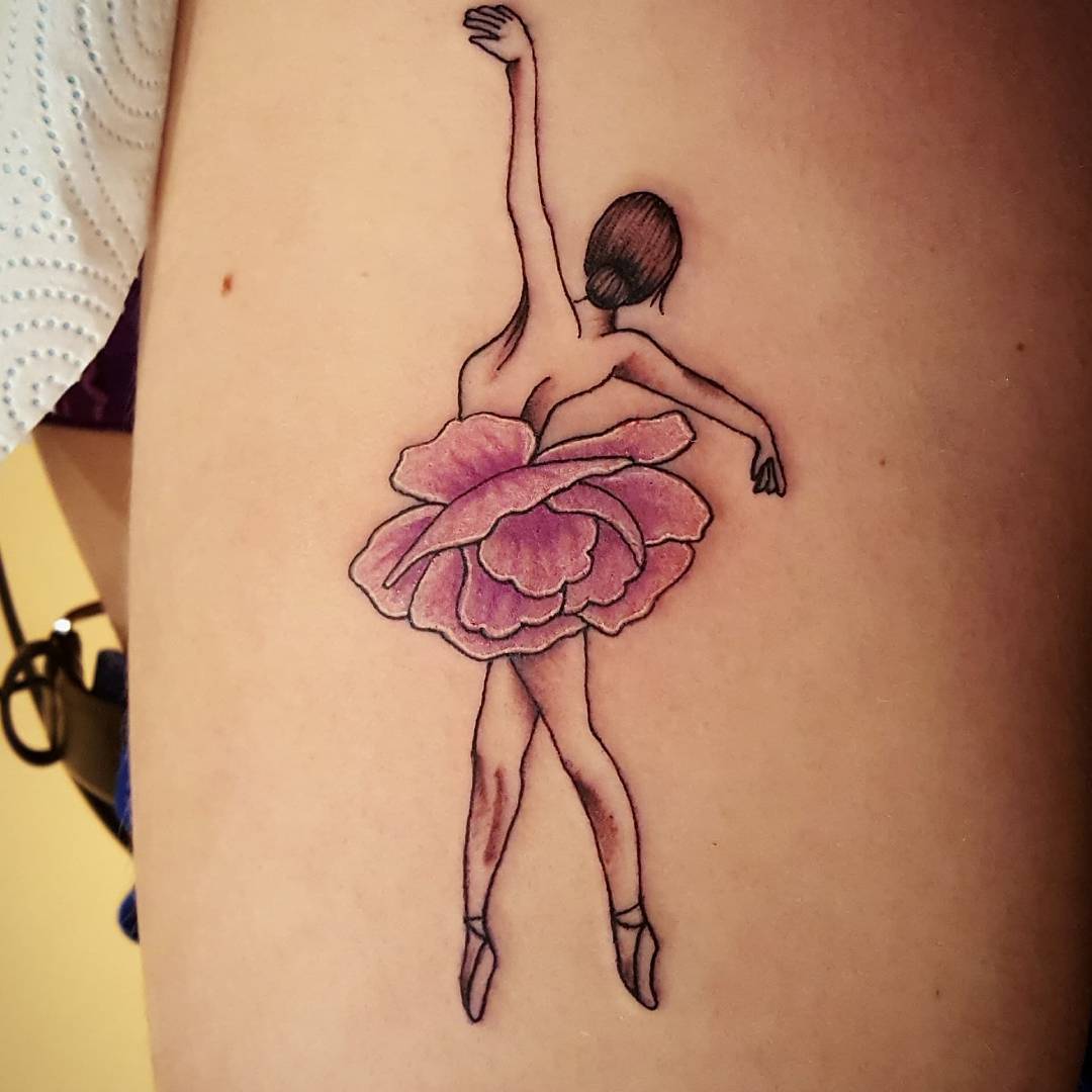 Dancing Girl Tattoo On Thigh