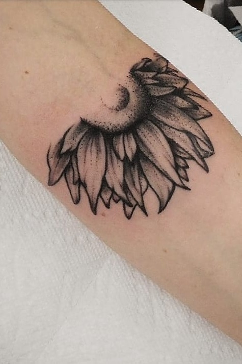 Dotwork Half Sunflower Arm Tattoo