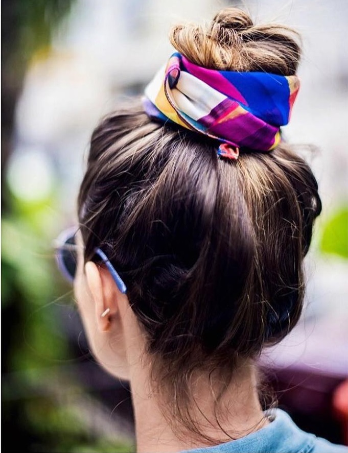 Easy Top Knot Bun With Scarf