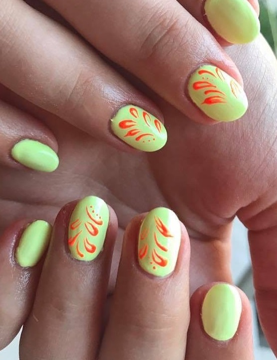 Elegant Neon Design Summer Oval Nail Manicure