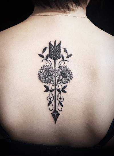Fantastic Sunflower Arrow Tattoo Design