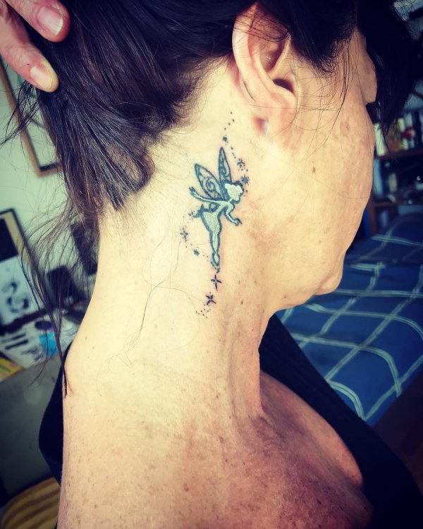 Fantastic White Ink Tattoo On Side Neck
