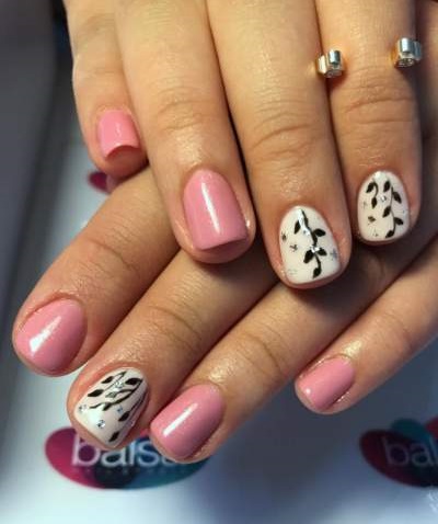 Flowers Stick On Pink And White Nails For Summer