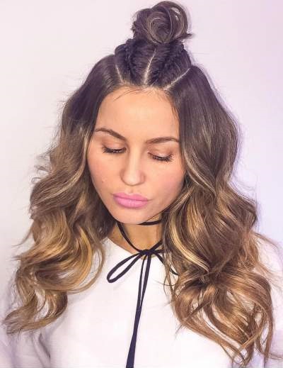 Front Braid With Top Knot Hairstyle Blurmark