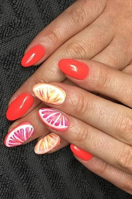 Fruity Punch Nail Summer Manicure For Oval Nails