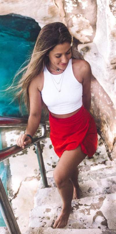 Gorgeous Red Wrap Skirt With White Crop Top