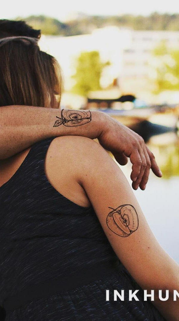 Graceful Apple Tattoo Design For Couple