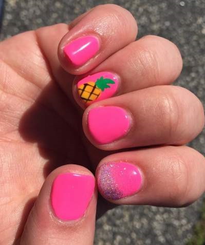 Hot Pink Nails With Pineapple