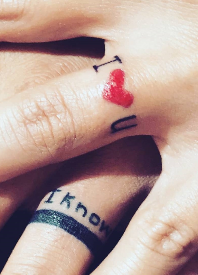 Lovely Couple Tattoo On Ring Finger