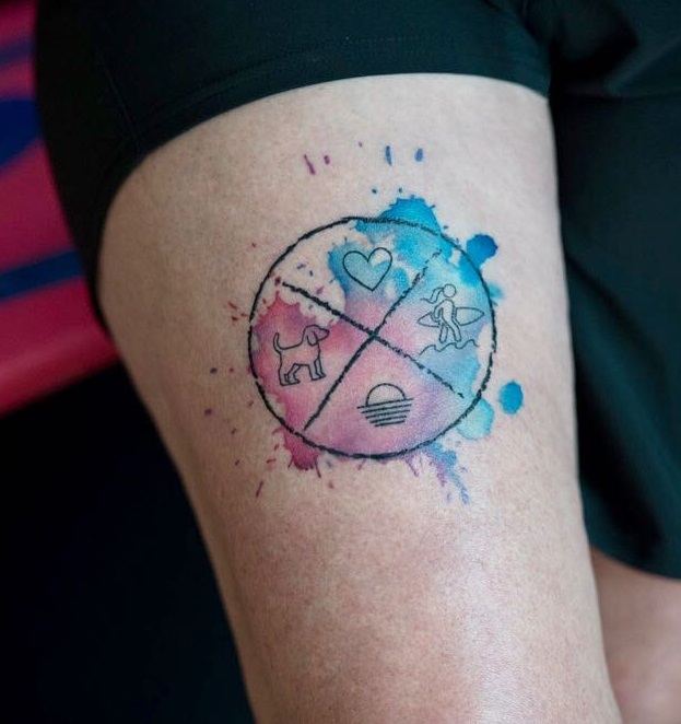 Lovely Watercolor Thigh Tattoo