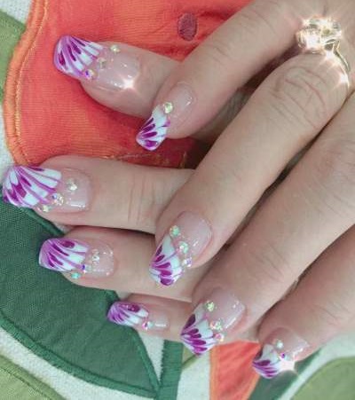 Lush Floral White And Purple Attractive Nails