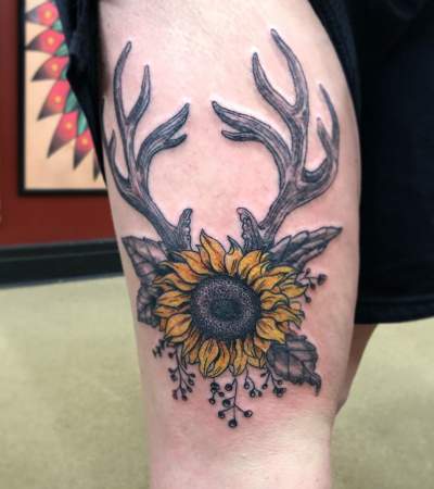 Memorial Wild Sunflower Lower Leg Tattoo Idea