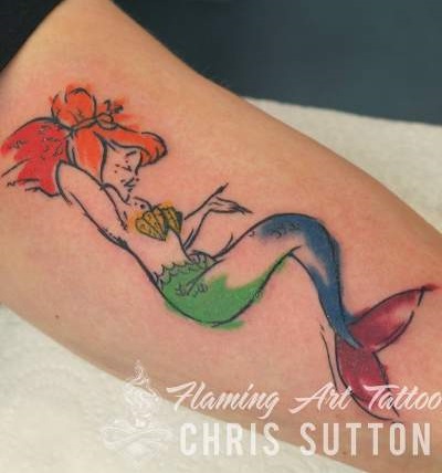 Mermaid Watercolor Half Sleeve Tattoo