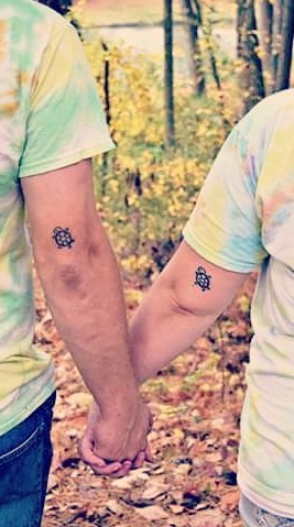 Minimalist Sea Turtle Couple Tattoo