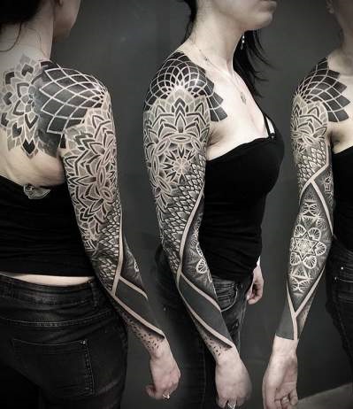 Ornamental Full Sleeve Geometric Pattern Tattoo Idea