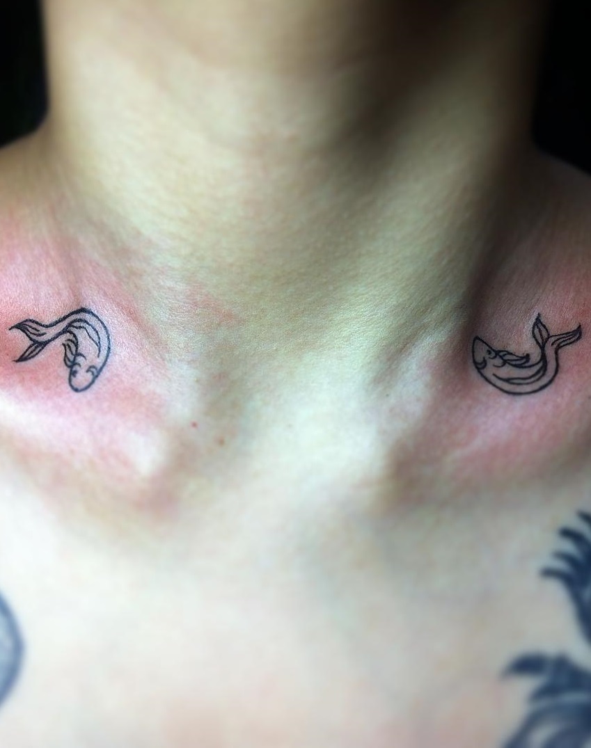 Pisces Zodiac Sign Collar Bone Tattoo Design