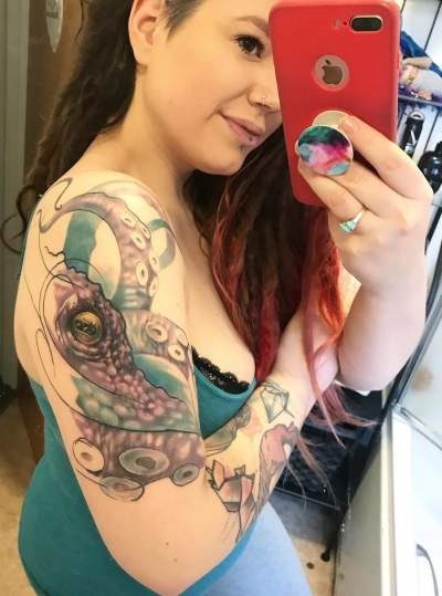 Pretty Colored Octopus Inked On Full Sleeve
