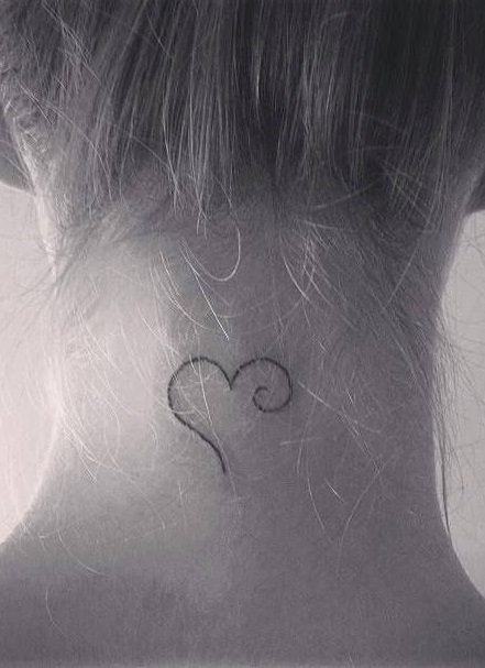 Pretty Fineline Heart Tattoo On Neck