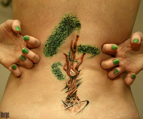 Pretty Tree Tattoo On Lower Back