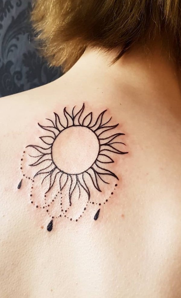 Ravishing Ornament Sun Tattoo On Neck
