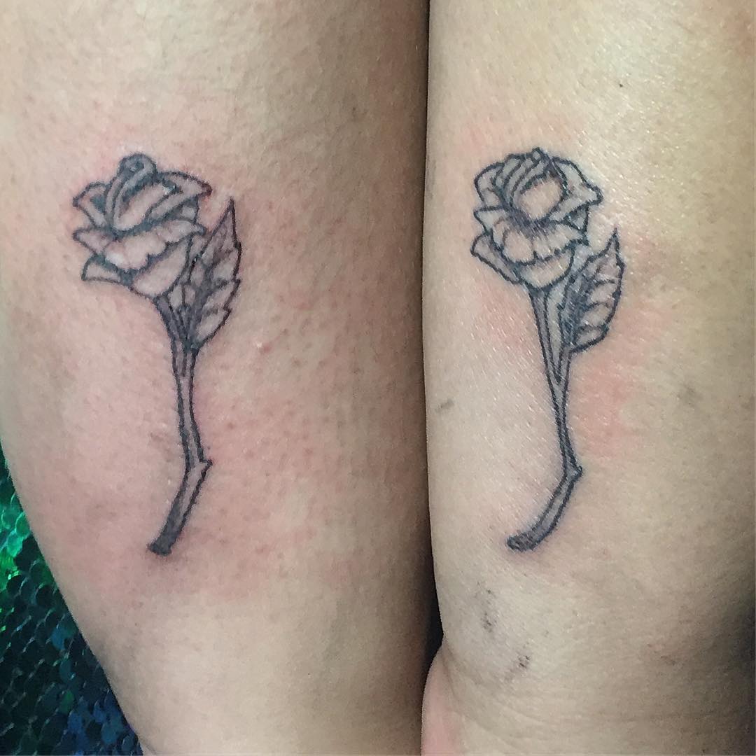 Ravishing Small Rose Couple Tattoos