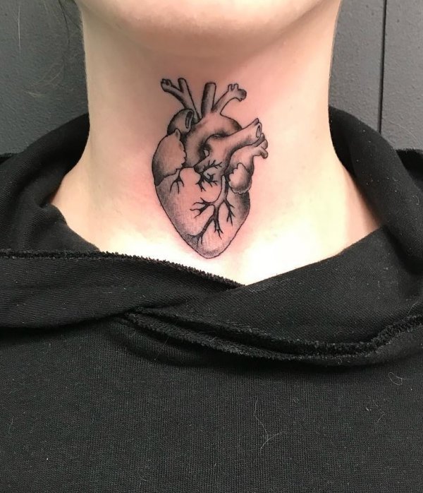 Real Heart Tattoo Idea On Neck