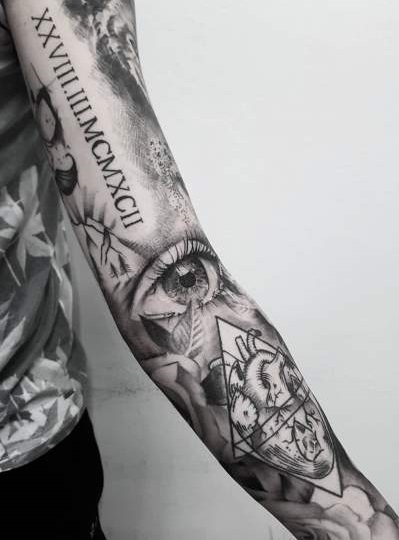 Realism Eye Full Sleeve Tattoo Idea