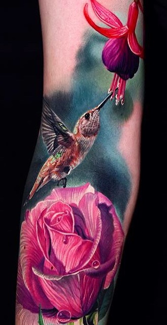 Realism Watercolor Hummingbird Tattoo